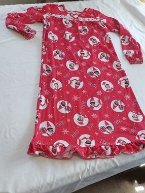 Elf On The Shelf Girls' Red Holiday Elf Print Long Sleeve Nightgown.Size 8